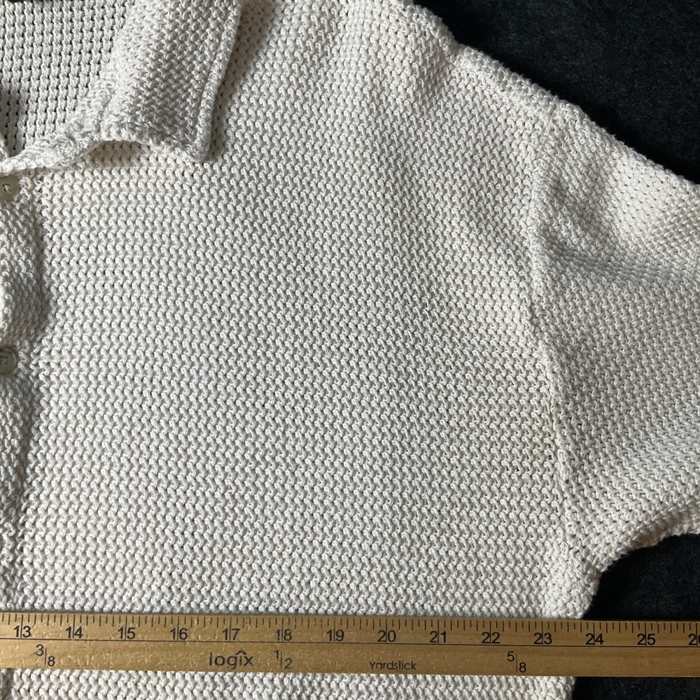 AllSaints Munroe Shirt Mens XL Cream Cotton Open Knit Luxury Minimalist - Picture 6 of 9